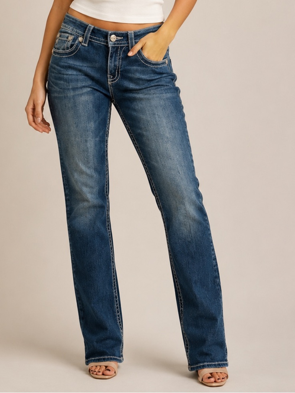 MissMe Classic Mid-Rise Boot Cut Women's Jeans in Blue
